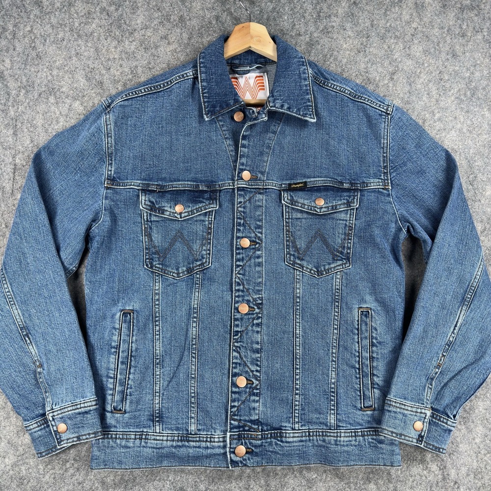 Wrangler x Whataburger Jacket Mens Small Blue Denim Trucker Biker Logo - Picture 4 of 15